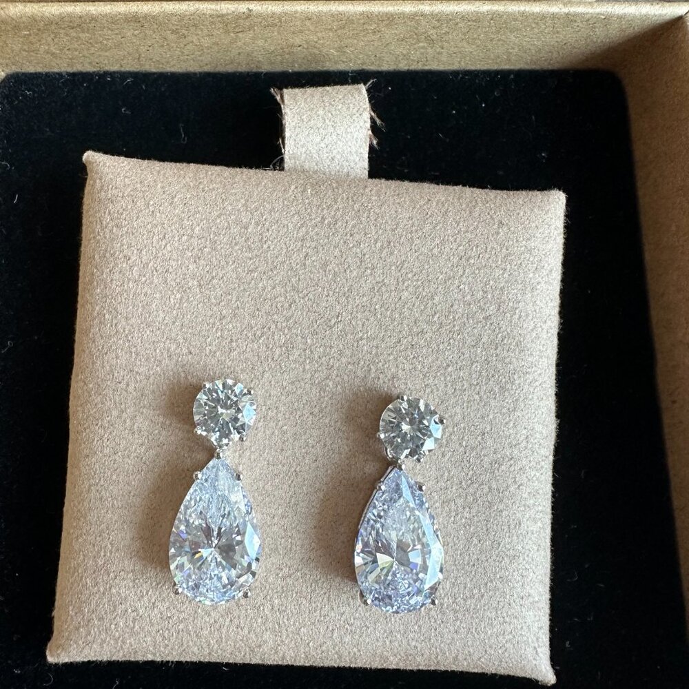 Elegant Clear Crystal Teardrop Drop Earrings